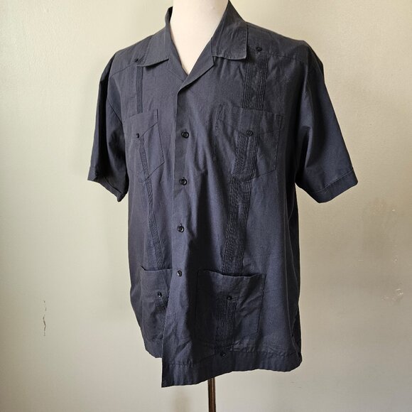 Vintage Other - Vintage 90s Monte Carlo Navy Blue Guayabera Mens Casual Beach Summer Shirt XL